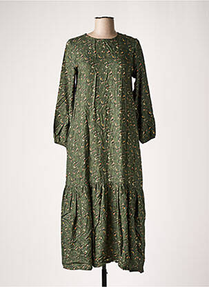 Robe mi-longue imprimé fantaisie manches longues vert PAN femme