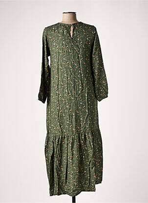 Robe mi-longue imprimé fantaisie manches longues vert PAN femme