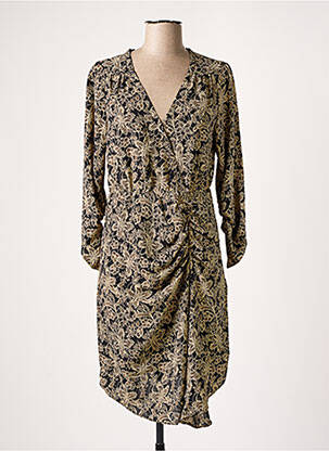 Robe mi-longue imprimé fantaisie manches longues noir SEE U SOON femme