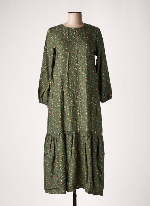 Robe mi-longue imprimé fantaisie manches longues vert PAN femme