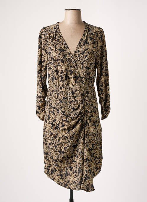Robe mi-longue imprimé fantaisie manches longues noir SEE U SOON femme