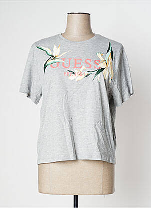 T-shirt sérigraphie floquée manches courtes gris GUESS femme