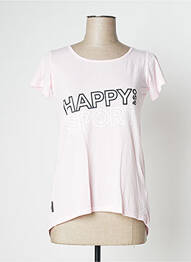 T-shirt sérigraphie floquée manches courtes rose HAPPY femme
