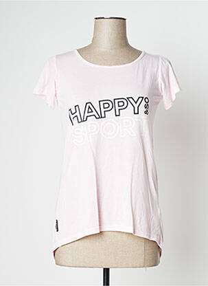 T-shirt coupe droite manches courtes rose HAPPY femme