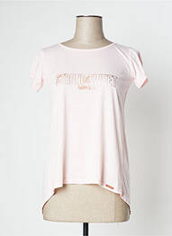 T-shirt sérigraphie floquée manches courtes rose HAPPY femme