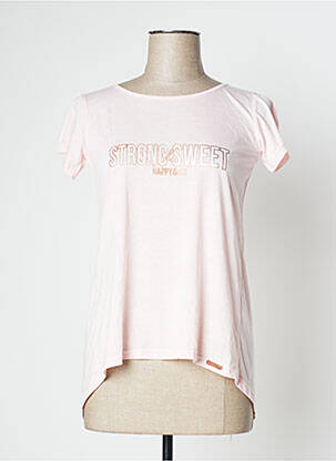 T-shirt sérigraphie floquée manches courtes rose HAPPY femme