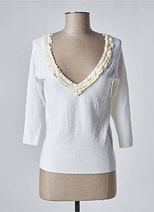 Pull col v manches 3/4 blanc VOTRE NOM femme