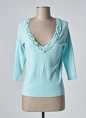 Pull col v manches 3/4 bleu VOTRE NOM femme