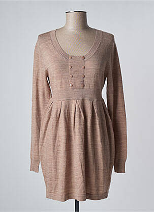 Robe mi-longue manches longues manches longues marron FOLIA femme