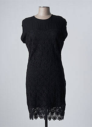 Robe mi-longue tissage crêpe manches courtes noir ET COMPAGNIE femme