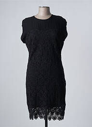 Robe mi-longue tissage crêpe manches courtes noir ET COMPAGNIE femme
