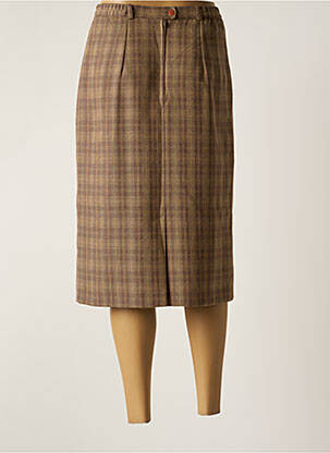 Jupe mi-longue taille à pinces marron 20/20 femme