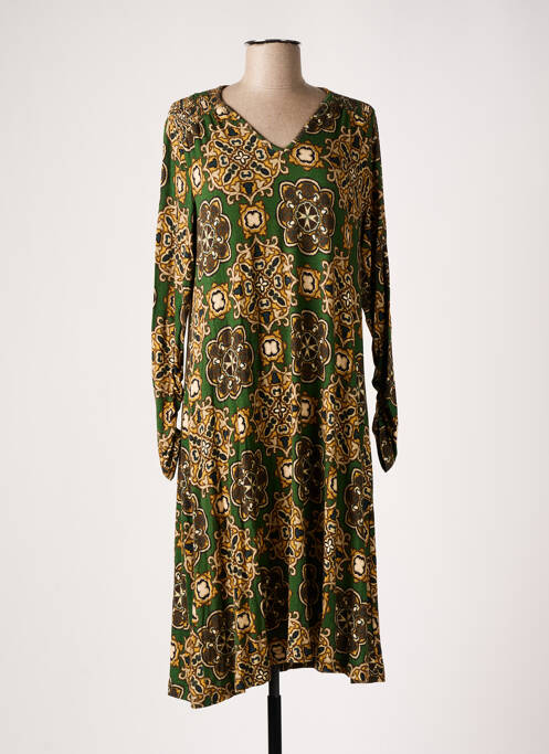 Robe mi-longue coupe fluide manches longues vert TOUPY femme