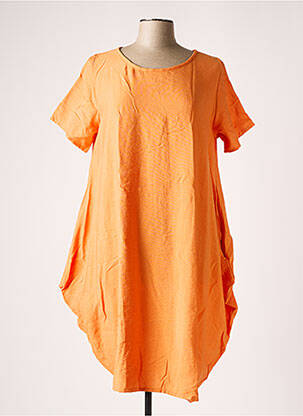 Robe mi-longue orange POISSONS BLANCS pour femme