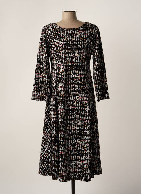 Robe mi-longue imprimé fantaisie manches longues noir OLIVER JUNG femme