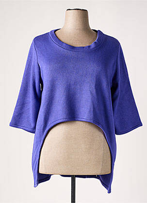 Pull col rond manches 3/4 bleu POISSONS BLANCS femme