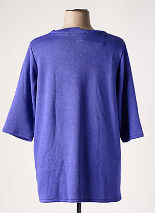 Pull col rond manches 3/4 bleu POISSONS BLANCS femme
