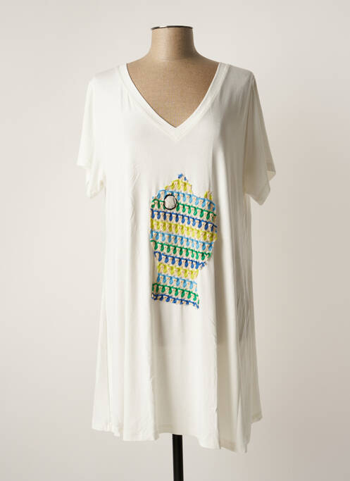 Tunique manches courtes tissage jersey blanc POISSONS BLANCS femme