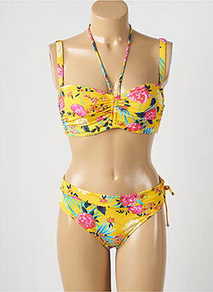 Maillot de bain 2 pièces fermeture clip haut soutien-gorge emboitant jaune SALÉE femme