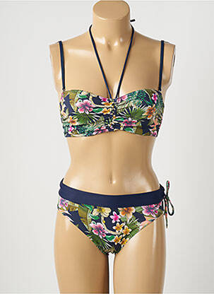 Maillot de bain 2 pièces fermeture clip haut soutien-gorge emboitant bleu SALÉE femme