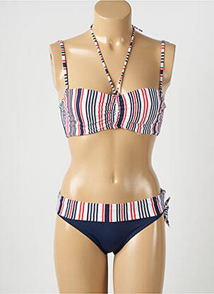 Maillot de bain 2 pièces fermeture clip haut soutien-gorge emboitant bleu SALÉE femme