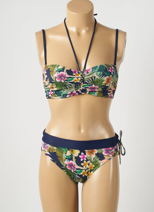 Maillot de bain 2 pièces fermeture clip haut soutien-gorge emboitant bleu SALÉE femme