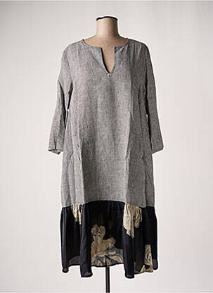 Robe mi-longue manches 3/4 manches 3/4 gris ALEMBIKA femme