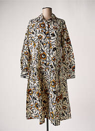 Robe mi-longue imprimé fleurs manches longues beige MASAI femme