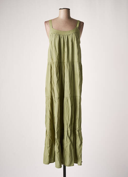 Robe longue coupe évasée fines bretelles vert CREAM femme