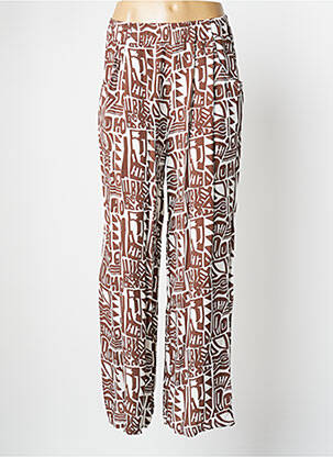 Pantalon large tissage popeline taille haute marron GIOSILU femme