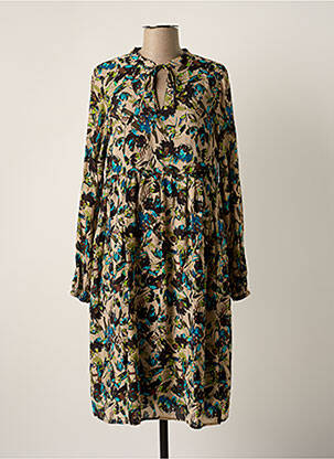 Robe mi-longue imprimé fleurs manches longues beige KAFFE femme