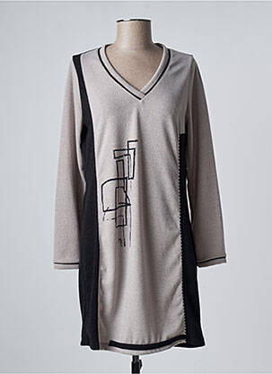 Robe pull col v manches longues beige MALOKA femme