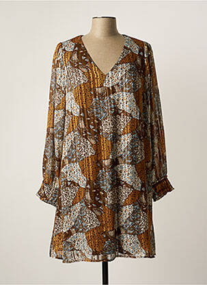 Robe mi-longue imprimé fantaisie manches longues marron LOLA ESPELETA femme