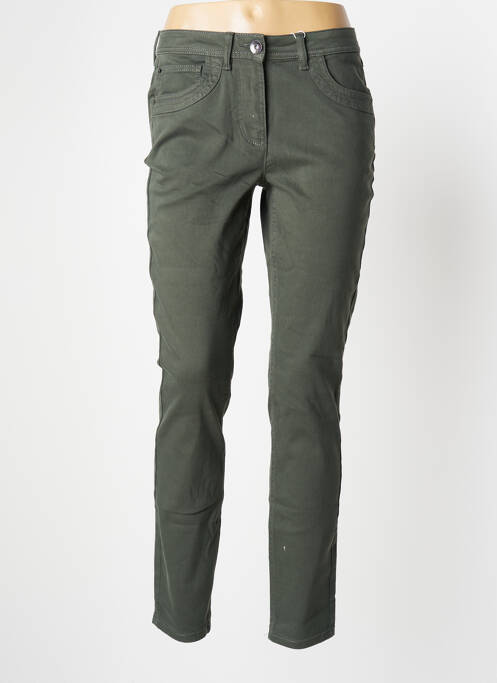 Pantalon slim tissage popeline taille haute vert CECIL femme