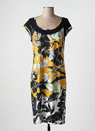 Robe mi-longue imprimé fantaisie manches courtes noir TELMAIL femme