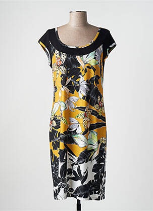 Robe mi-longue imprimé fantaisie manches courtes noir TELMAIL femme