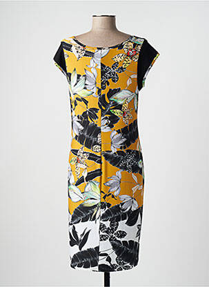 Robe mi-longue imprimé fantaisie manches courtes noir TELMAIL femme