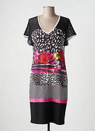Robe mi-longue imprimé fantaisie manches courtes noir TELMAIL femme