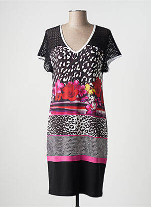 Robe mi-longue imprimé fantaisie manches courtes noir TELMAIL femme