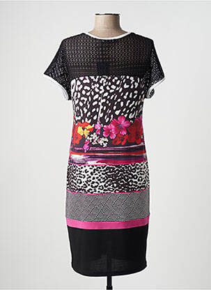 Robe mi-longue imprimé fantaisie manches courtes noir TELMAIL femme