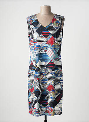 Robe mi-longue imprimé fantaisie sans manche bleu GEVANA femme