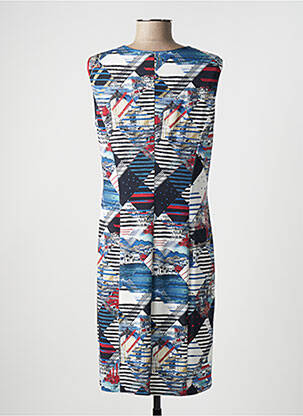 Robe mi-longue imprimé fantaisie sans manche bleu GEVANA femme