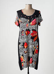 Robe mi-longue imprimé fantaisie manches courtes noir GUY DUBOUIS femme