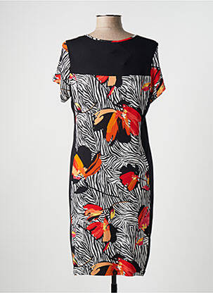 Robe mi-longue imprimé fantaisie manches courtes noir GUY DUBOUIS femme