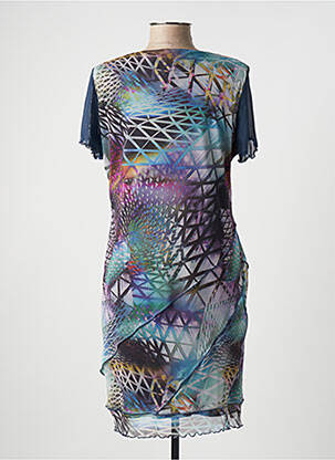 Robe mi-longue imprimé fantaisie manches courtes bleu GUY DUBOUIS femme