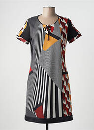 Robe mi-longue imprimé fantaisie manches courtes noir GUY DUBOUIS femme