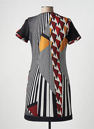 Robe mi-longue imprimé fantaisie manches courtes noir GUY DUBOUIS femme