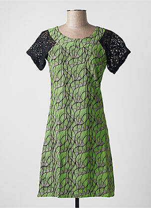 Robe mi-longue imprimé fantaisie manches courtes vert BAMBOO'S femme