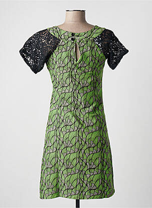 Robe mi-longue imprimé fantaisie manches courtes vert BAMBOO'S femme