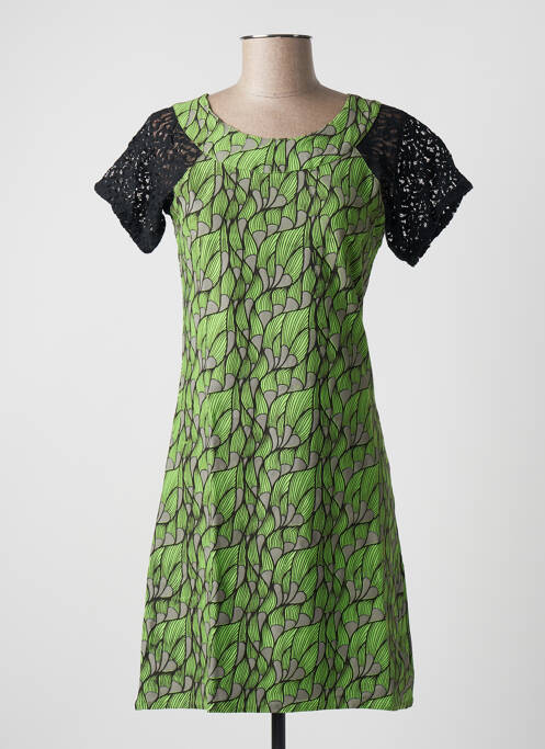 Robe mi-longue imprimé fantaisie manches courtes vert BAMBOO'S femme